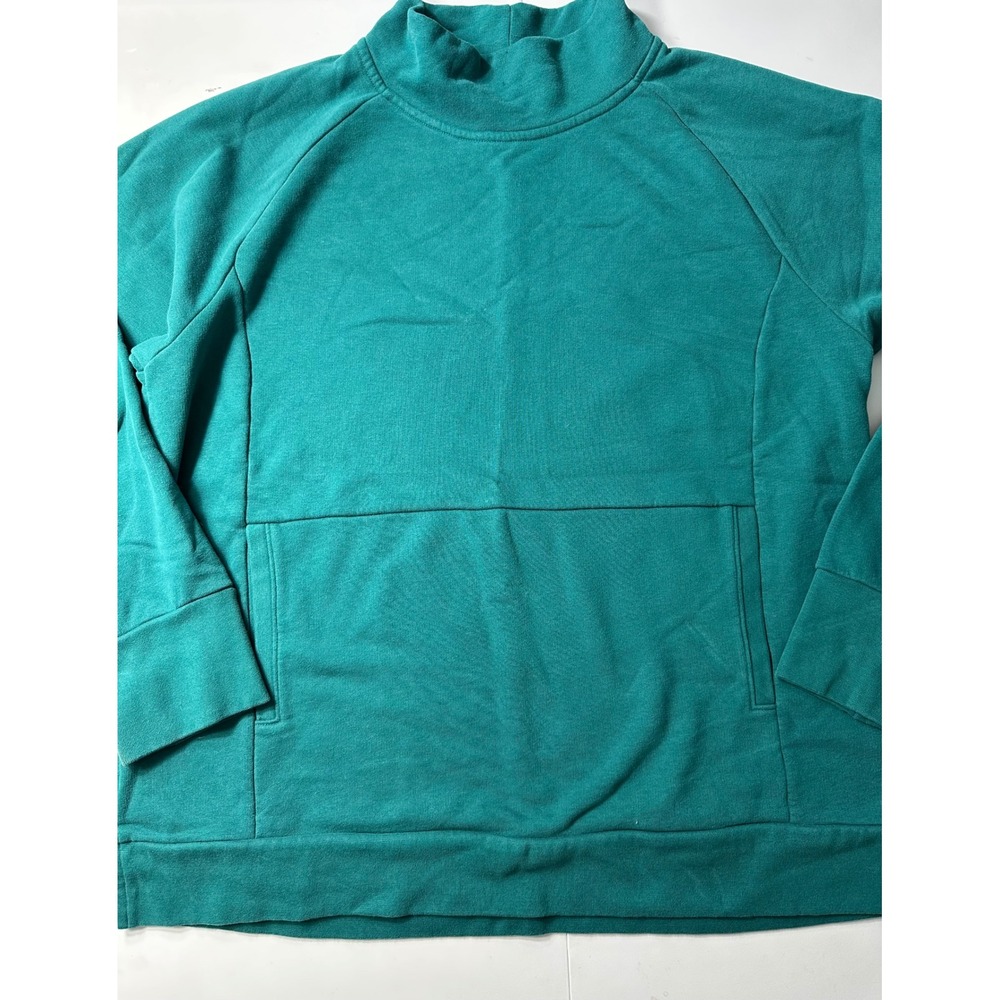 Vintage Lands End Serious Sweats Teal Mock Neck Kangaroo Pocket Sweatshirt XL